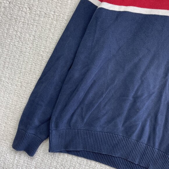 Tommy Hilfiger Sweater Mens L Blue / White / Red Cotton Half Zip Logo Classic - Picture 3 of 12